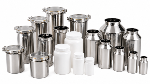 Removable stainless steel Alphie mixing containers in different sizes
