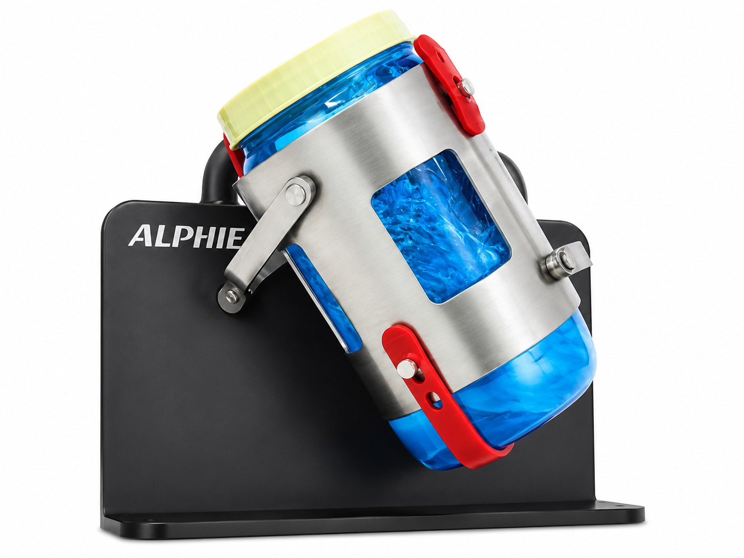 Hexagon Product Development Alphie 2 L Manual Powder Blender for blending powders in closed containers; blue container