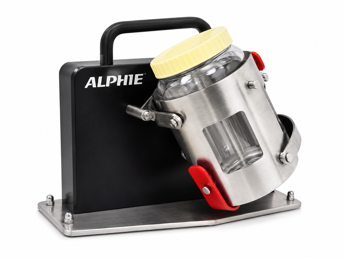 Hexagon Product Development Alphie 2 L Manual Powder Blender for blending powders in closed containers; clear jar