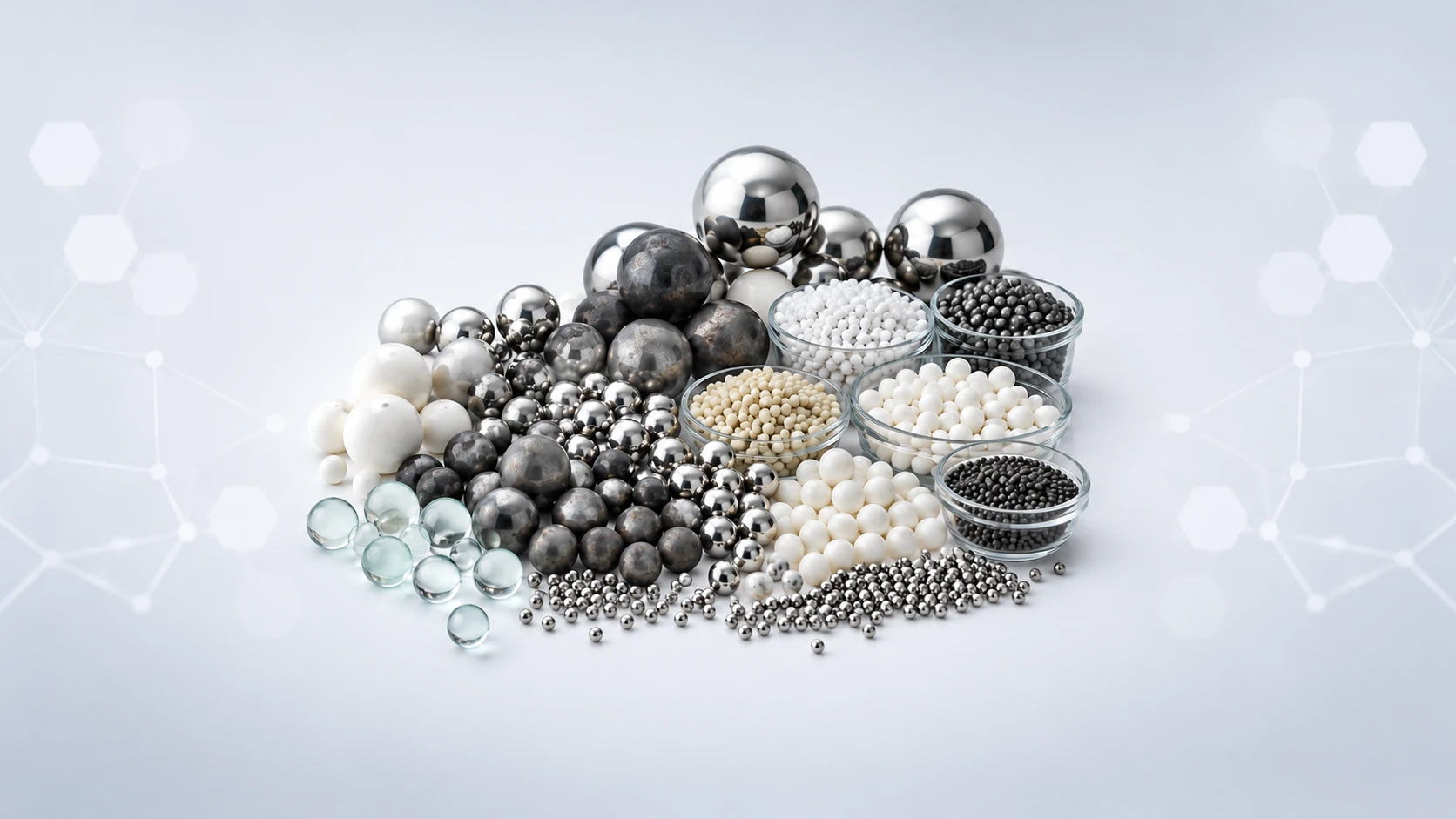 Steel, ceramic and glass balls and grinding media in a range of sizes