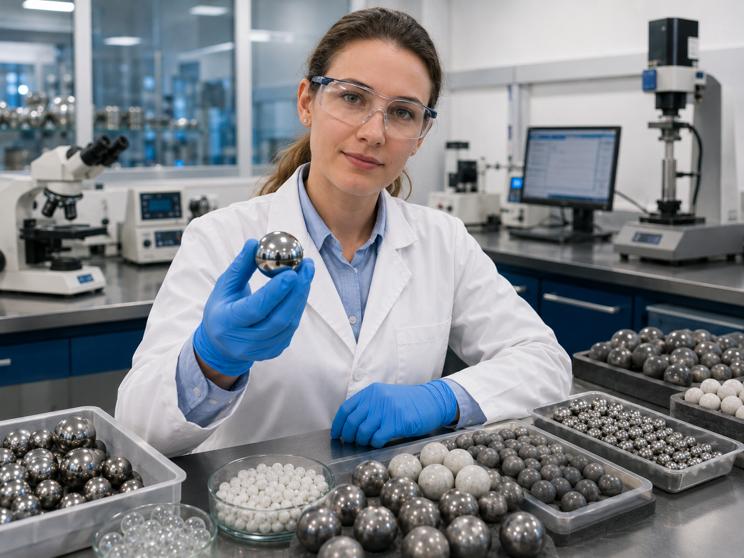 Illustration of industrial ball selection with steel, ceramic and glass balls