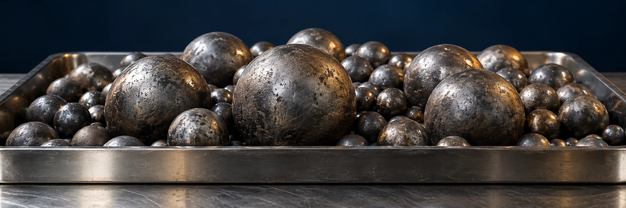 Industrial steel balls in a tray