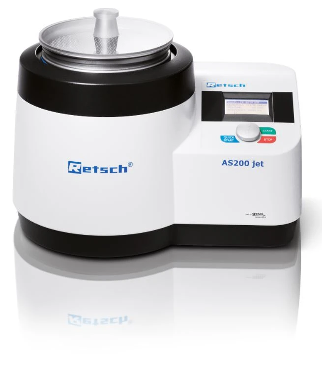 RETSCH AS 200 jet Air Jet Sieving Machine for separating particles by size; angled view