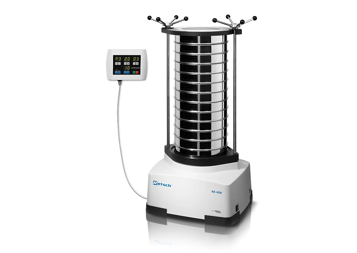 RETSCH AS 450 Control Sieve Shaker for separating particles by size; with remote display