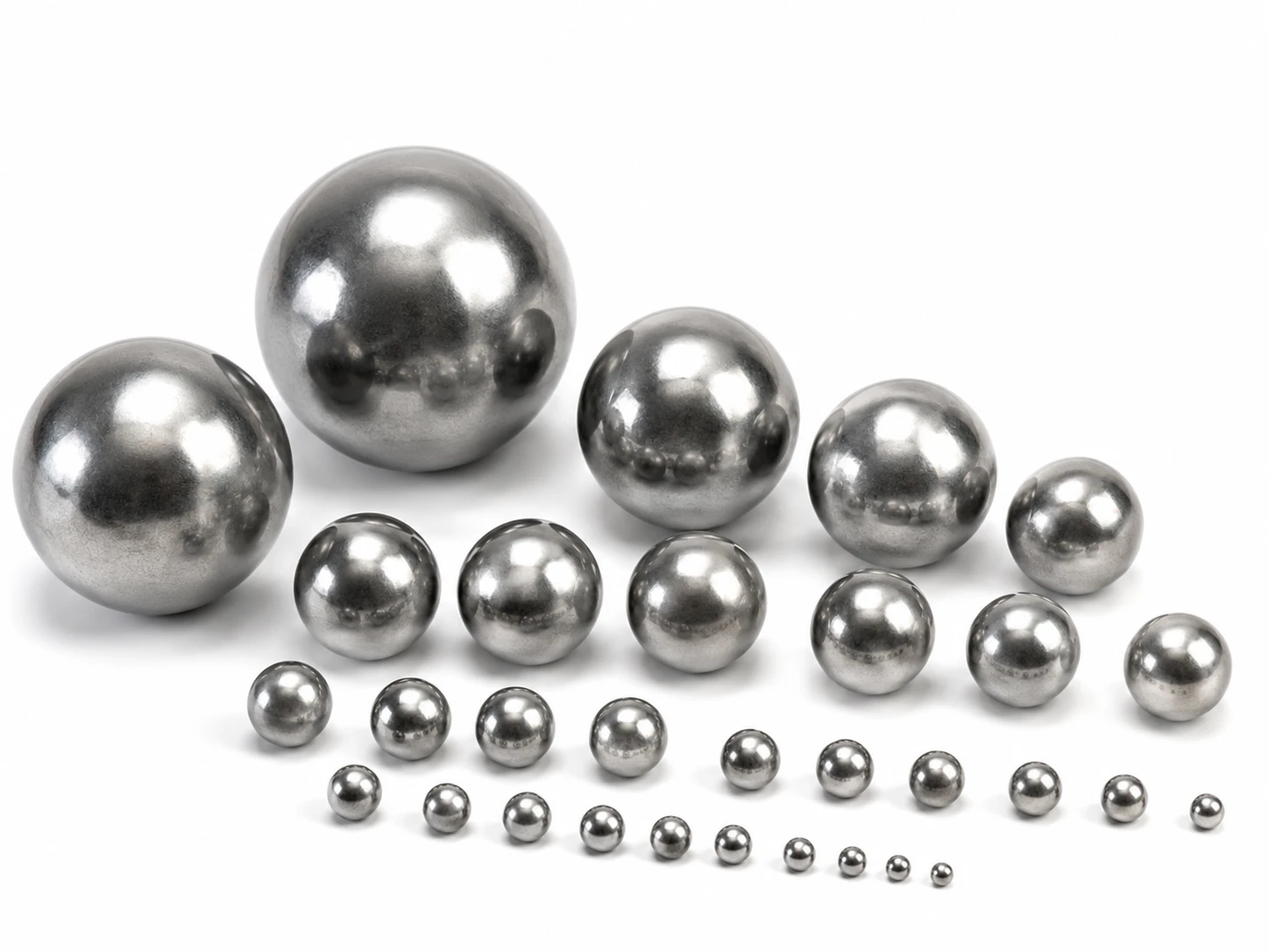 Chrome steel balls in many sizes for reducing particle size during milling