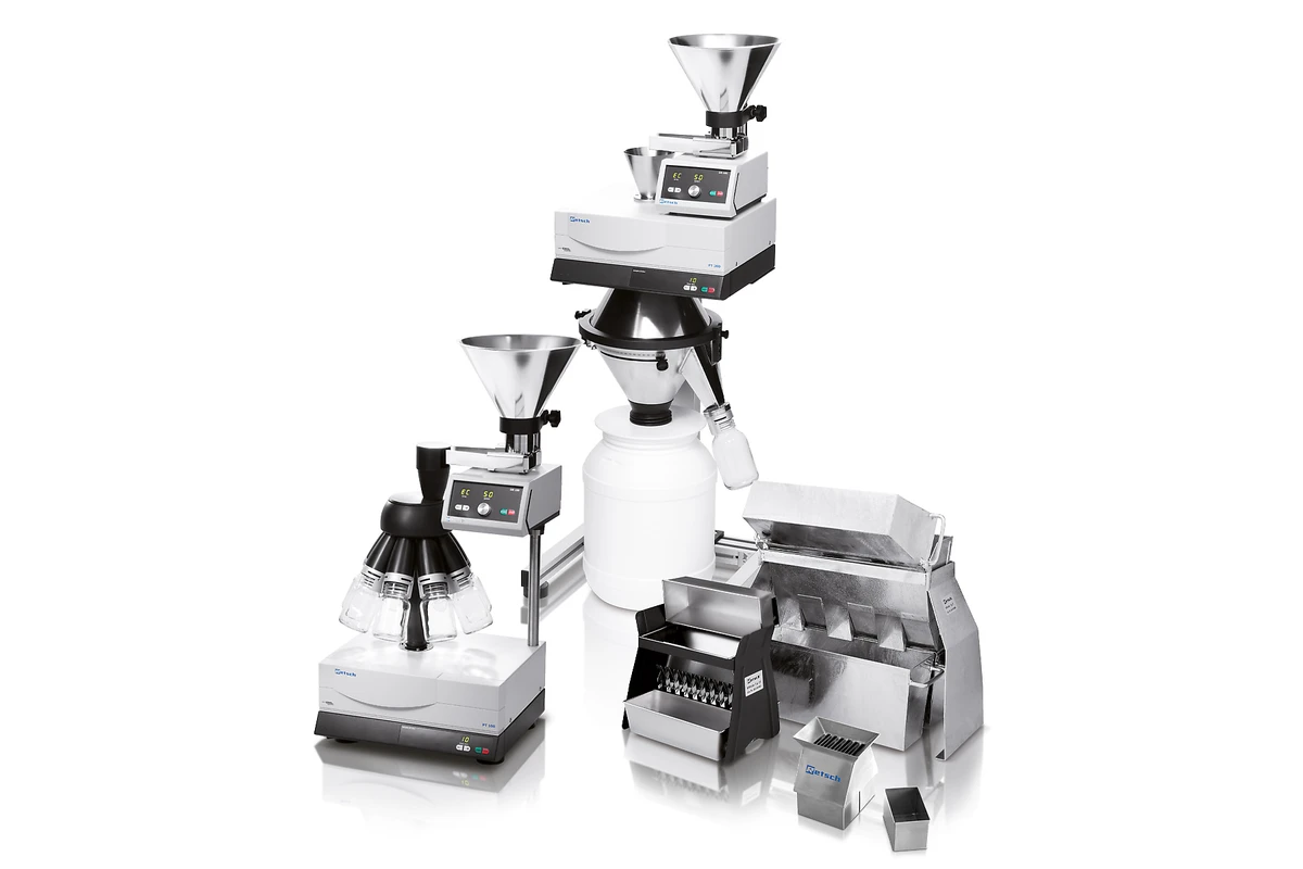 RETSCH test-sieve stack accessories for clamping sieves and collecting particle fractions