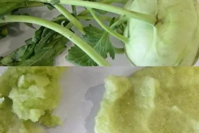 Vegetable sample before and after knife milling into a homogenized sample