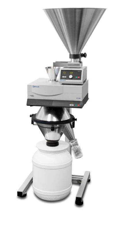 RETSCH PT 200 Rotating Tube Divider for splitting samples into representative portions; with large hopper on a stand