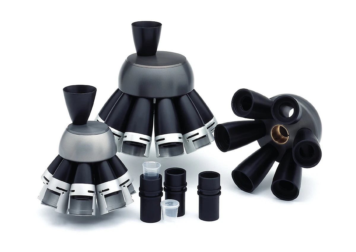 RETSCH PT 100 dividing heads and collection vessels for separating representative sample portions