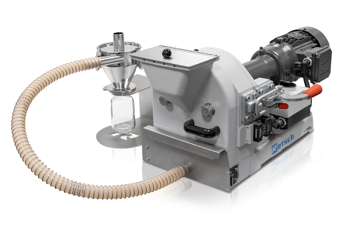 RETSCH DM 200 Disc Mill for fine grinding hard, brittle samples; with cyclone and collecting vessel
