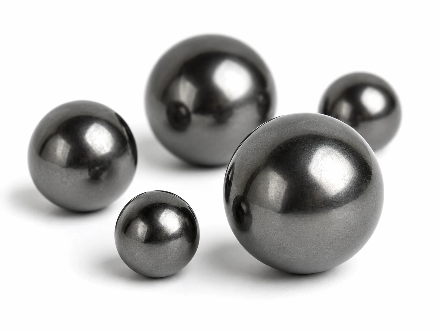 Tungsten balls in assorted sizes for reducing particle size during milling