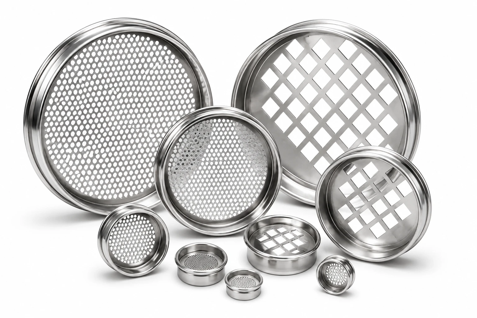 RETSCH perforated-plate test sieves in different frame diameters for separating particles by size