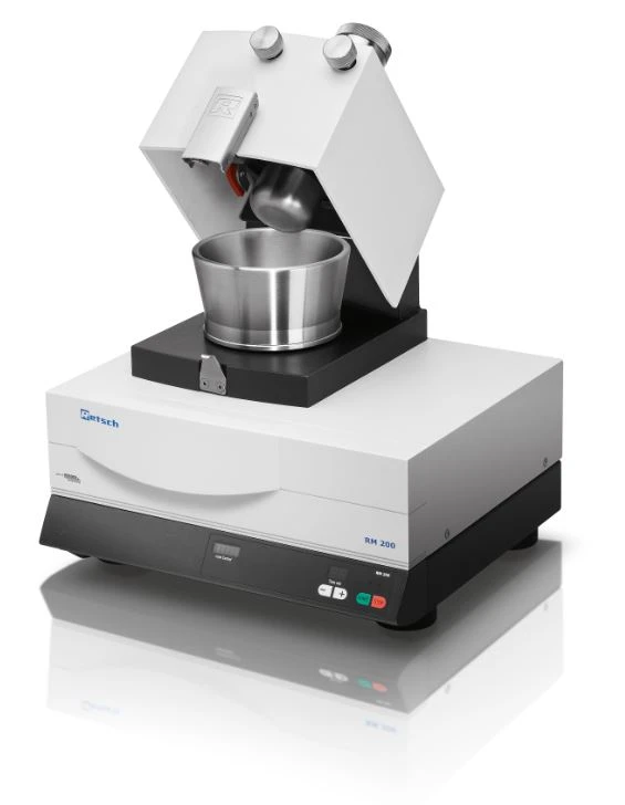 RM 200 electric mortar grinder open to show the mortar