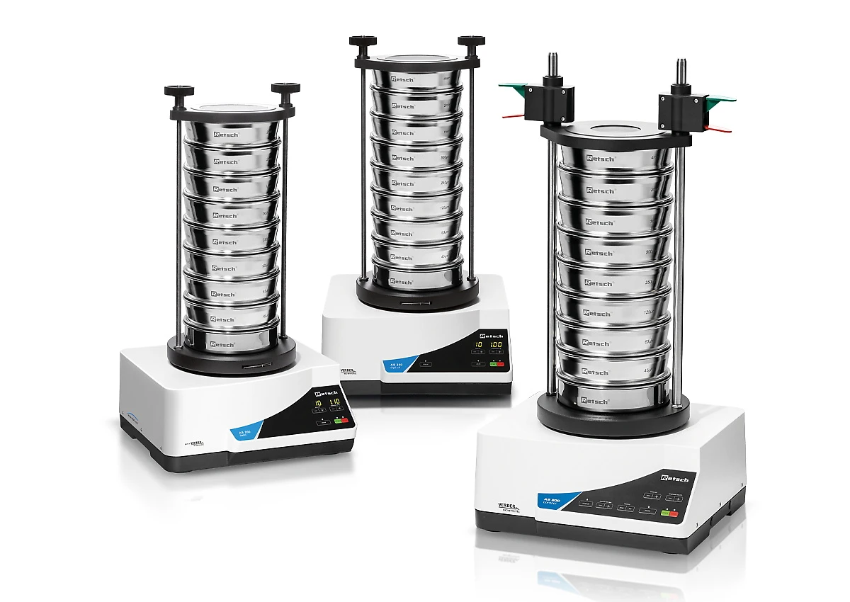RETSCH AS 200 vibratory sieve-shaker range for separating particles by size; three variants shown