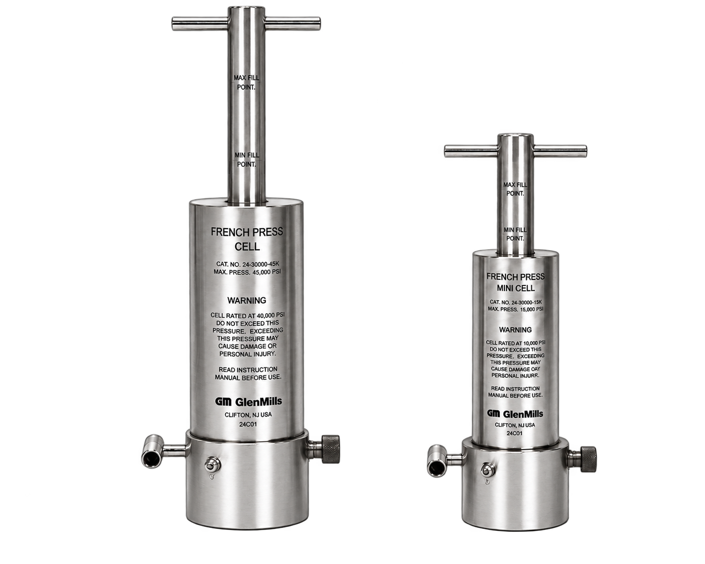 Glen Mills French Press G-M standard and mini pressure cells for high-pressure cell disruption