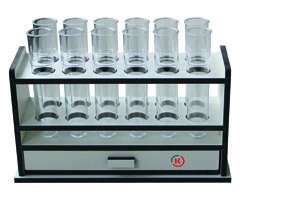 Rack with a drawer and twelve collection tubes