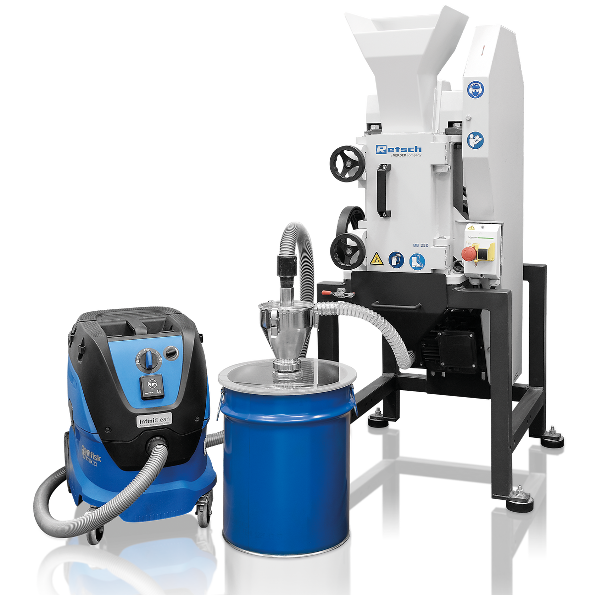 RETSCH BB 250 Jaw Crusher for crushing hard, brittle samples; with optional cyclone collection system