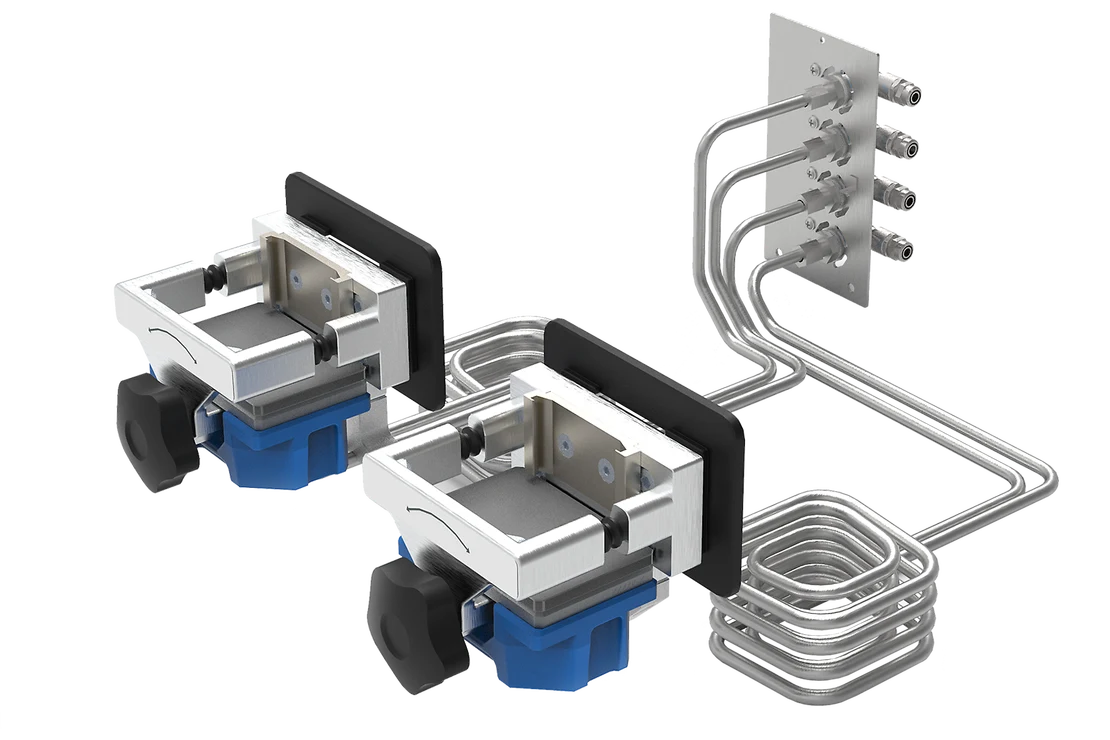 RETSCH MM 500 control diagram showing heat transfer through the grinding-jar clamping plates