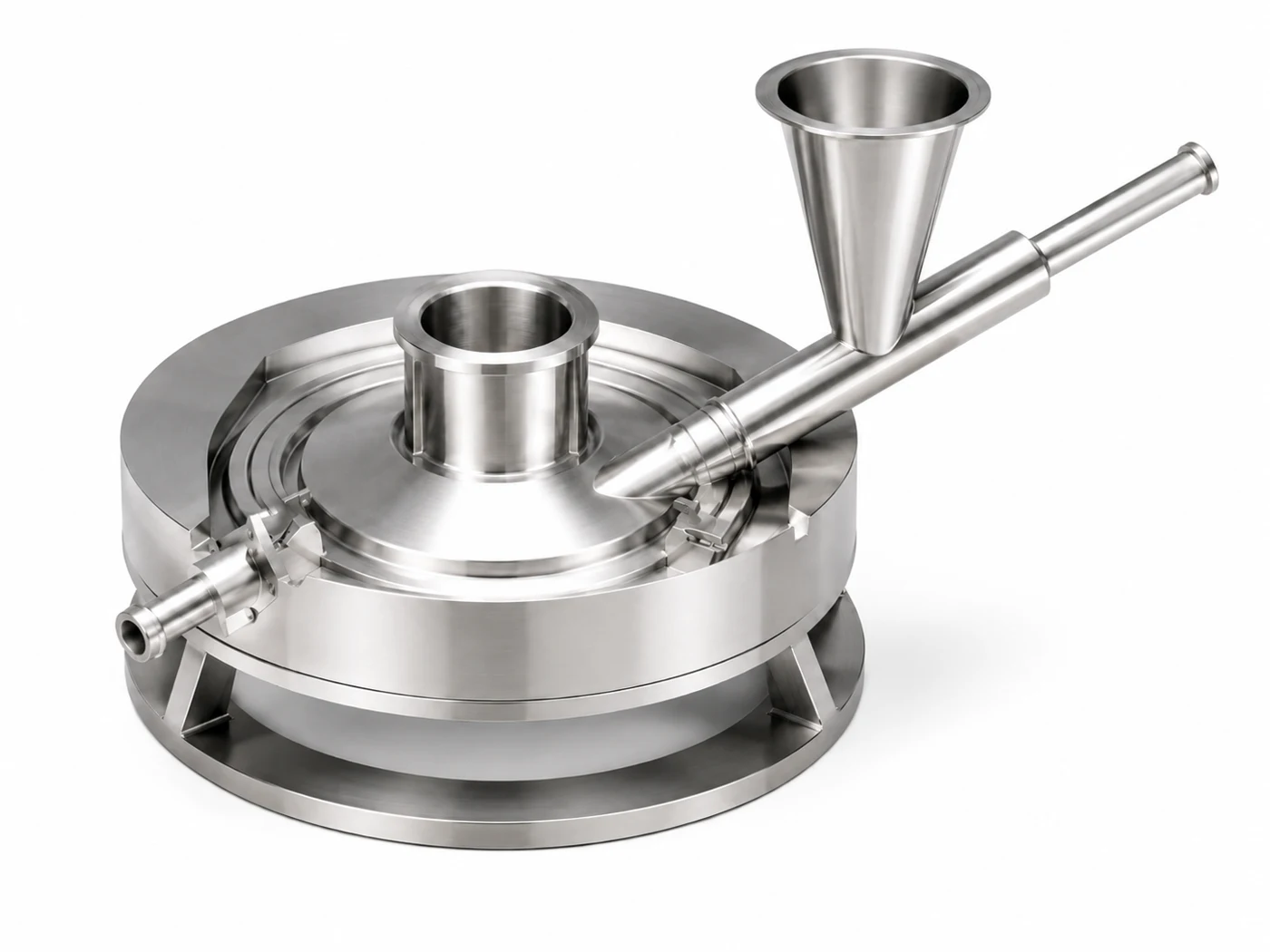 Fluid Energy MICRO-JET Jet Mill for fine grinding powders using compressed gas, circular grinding chamber with compressed-gas connections