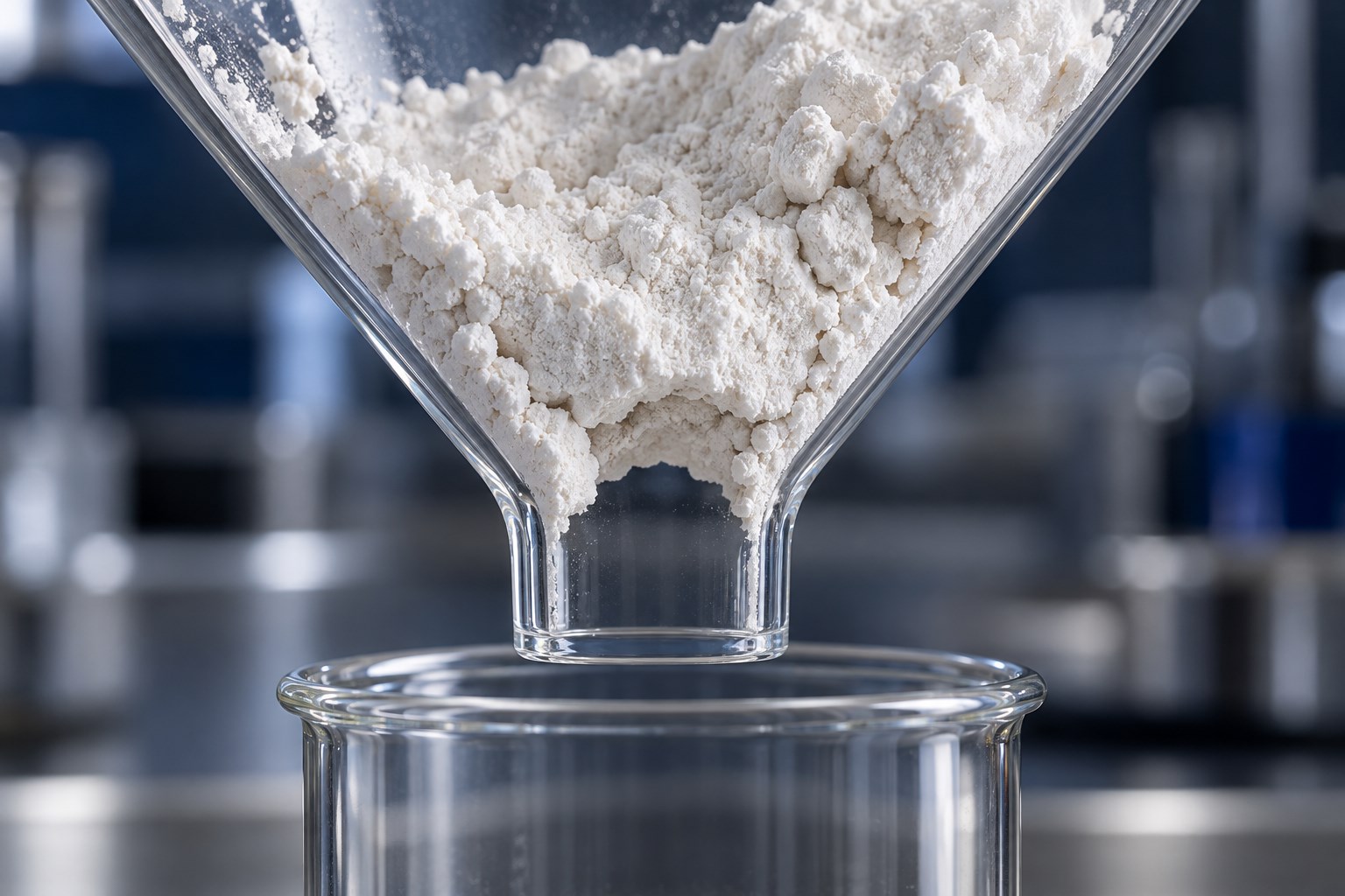 Cohesive powder bridging in the neck of a glass funnel