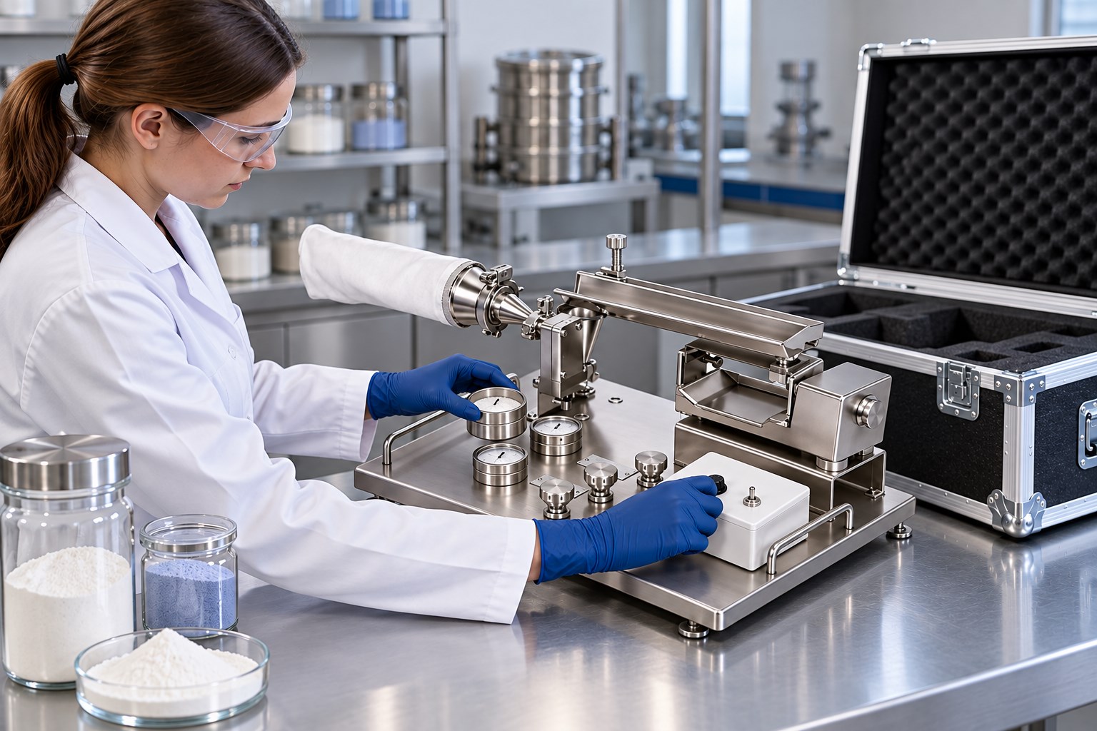 Scientist working with a Model 00 Standard Tray System benchtop unit
