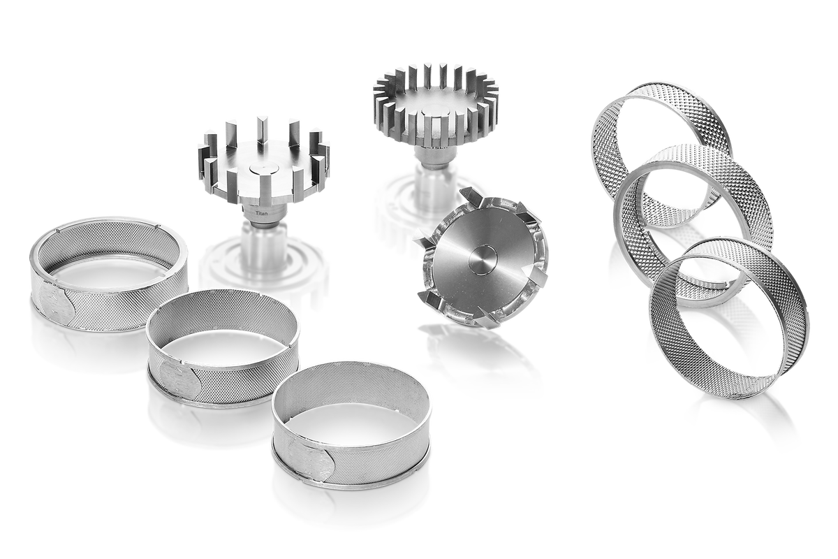 RETSCH ZM 300 grinding rotors and sieve rings for reducing sample particle size